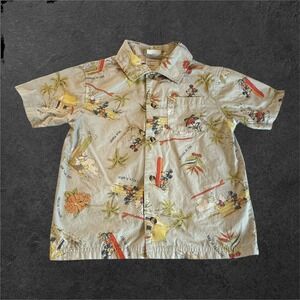 Disney Shopping Hawaiian Cotton Shirt Kids Small Mickey Mouse Tropical Aloha EUC